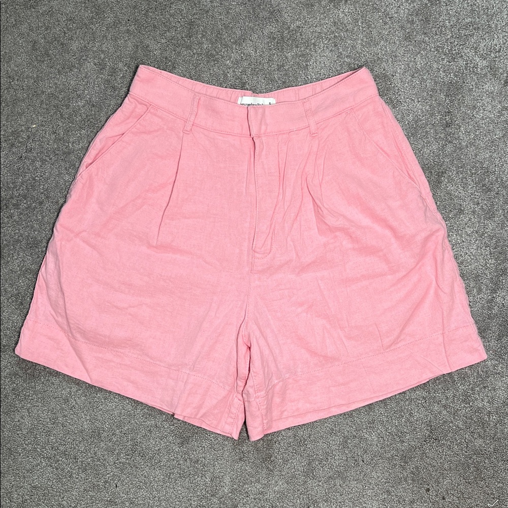 Abercrombie & Fitch Tailored Ultra High Rise Linen Shorts Pink size small